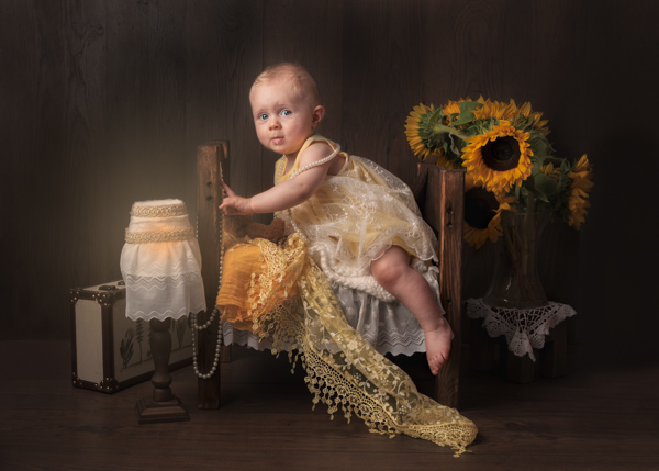 baby with sunflowers fine art photograph