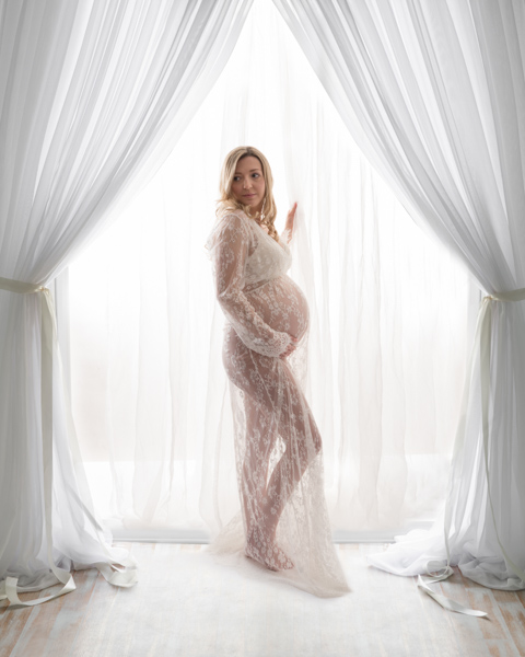 see-through white dress maternity photoshoot