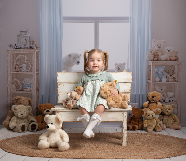 teddy bear nursery and lovely girl photoshoot
