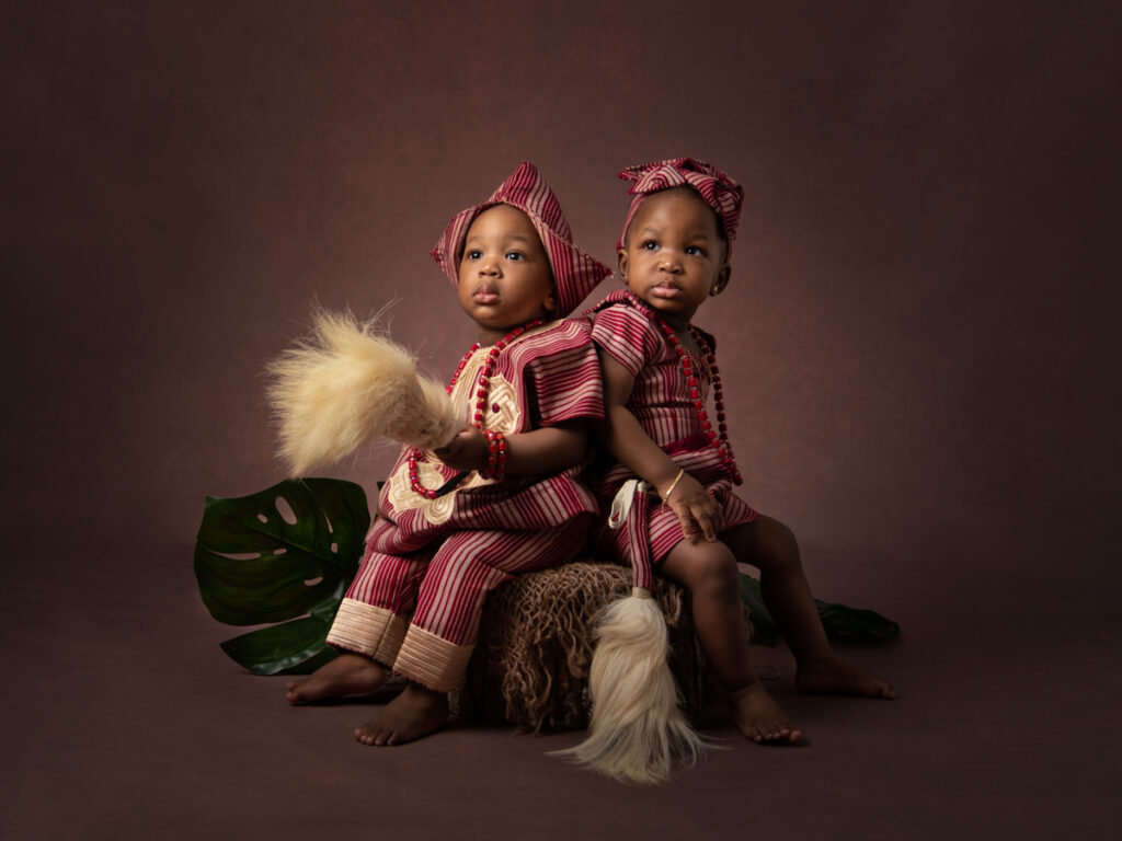 Twin boy and girl photoshoot in traditional African costume